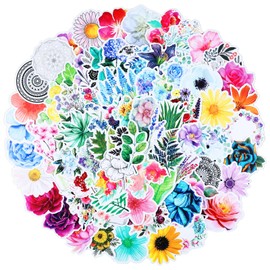 Nogeqi Pack of 100 Flower Stickers Spring Colourful Flowers Stickers Spring Flower Stickers Scrapbooking Flower Stickers 6 cm Stickers Children for Photo Album Scrapbook Laptop Luggage