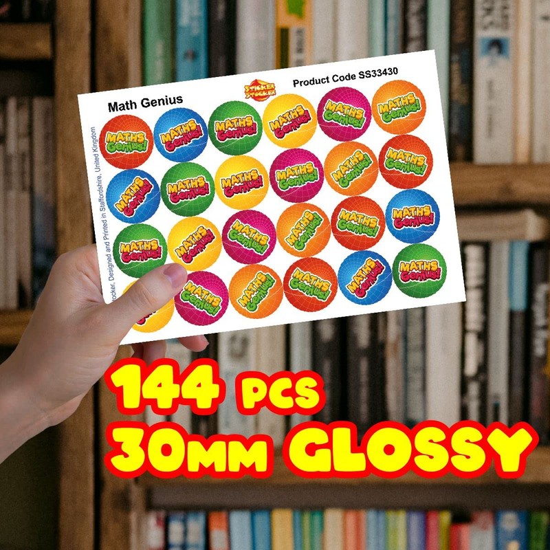 144 Maths Genius - 30mm - Glossy Reward Stickers for