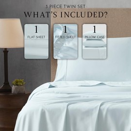 Linen Closet Luxury Cotton 400 Thread Count Cotton Sateen 3-Piece Sheet Set, Twin, Light Blue