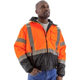 Majestic 75-1311/L High Visibility Waterproof Jacket with Removable Fleece Liner, Orange/Black, Large