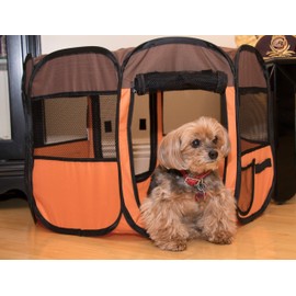 Pet Life All-Terrain Lightweight Wire-Framed Folding Collapsible Pet Playpen, Travel Cat and Dog Playpen, Features Breathable Mesh and Zippered Entrances with Carrying case