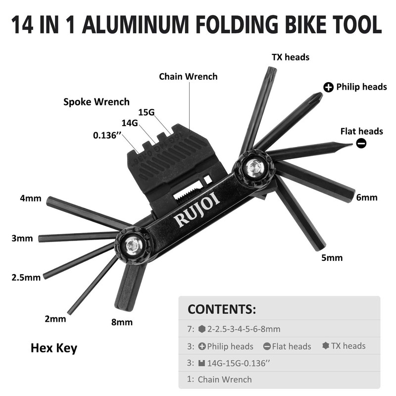 RUJOI 14-in-1 Bicycle Multifunction Tyre Repair Kit Bicycle Tool with