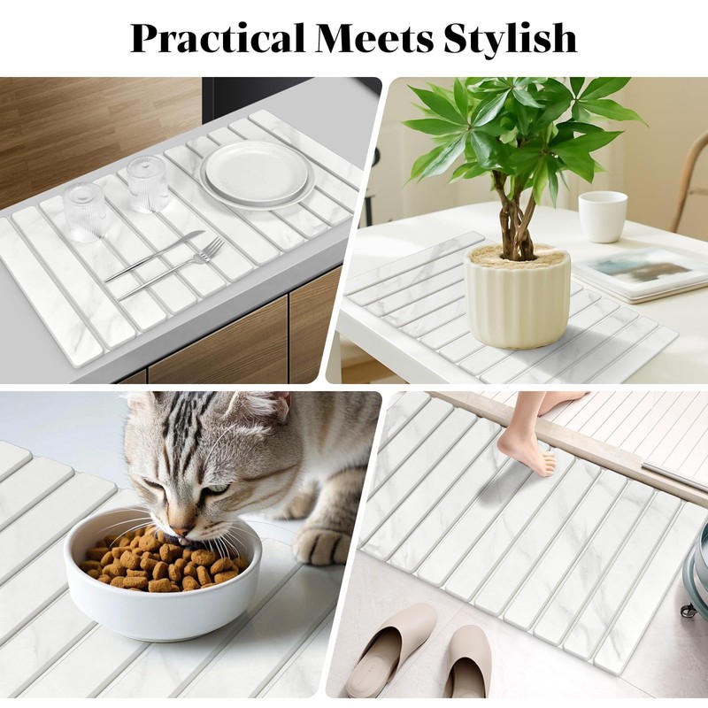 Large Stone Dish Drying Mats for Kitchen Counter, 28"(L)×16"(W) Marble-Pattern,