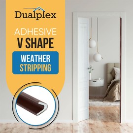 Adhesive V Shape Weather Stripping Weatherstrip, Flex Seal Strip Foam Door Frame Insulation Side Jamb Bottom Groove Gap Filler Soundproof V Weatherstripping (Dark Brown, 1/2 in x 1/2 in x 26 Ft)