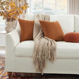 Topfinel Cushion Cover 40 x 40 cm Autumn Caramel Orange Set of 2 Cord Cushion Covers Sofa Cushion Decorative Cushion Decoration for Sofa Bed Living Room Children Fluffy