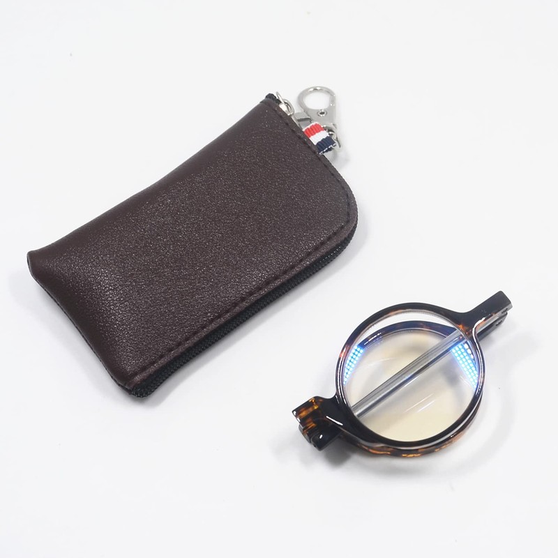 [Henghao] 老眼鏡 ブルーライトカット 丸型コンパクト折りたたみメガネ おしゃれ リーディンググラス tr90フレーム シニアグラス H6032 (ヒョウ,