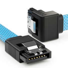 deleyCON 60 cm SATA 3 Cable Nylon 6 Gbit/s Data Cable SATA III Connection Cable Serial ATA Connection Cable for Motherboard & Hard Drive HDD SSD 1 S-ATA L Connector 90° Angled Blue