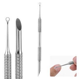 2-in-1 Manicure Cuticle Pusher,Stainless Cuticle Pusher Tool,Loop & Beveled Head Cuticle Remover Tool,for Lifts and Removes Cuticles