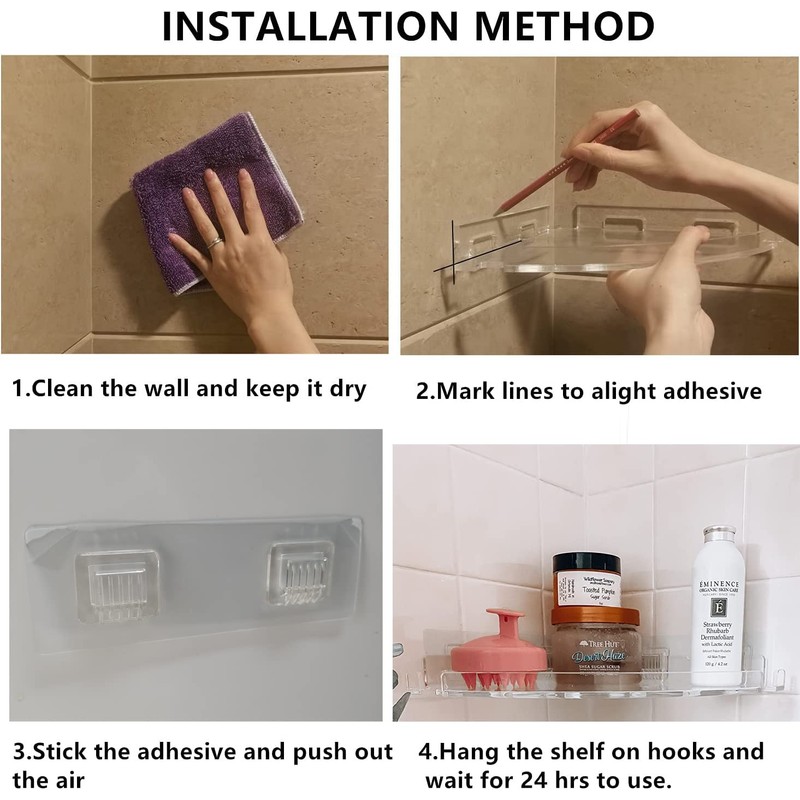 JiePai Acrylic Corner Shower Caddy Shelf with Hooks 2 pack,