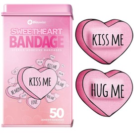 BioSwiss Bandages, Valentine Heart Shaped Self Adhesive Bandage, Latex Free Sterile Wound Care, Fun First Aid Kit Supplies for Kids, 50 Count