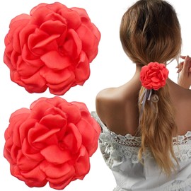 2PCS Flower Hair Clips, Red Rose Hair Clip Artifical Flower Brooch Hairpins Vintage Rose Hair Barrette Bridal Hair Clip Weddings Hair Accessories for Women Girls