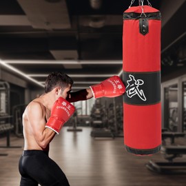 LyeXD Punching Bag for Adults,3.9ft Unfilled 44lbs Heavy Punching Bag Hanging Boxing Bag w/Boxing Gloves,PU Heavy Boxing Bag Set Muay Thai Bag for Kickboxing,Red (Unfilled)