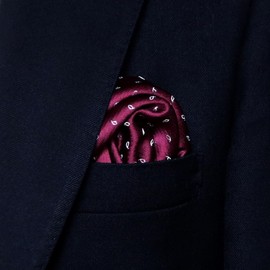 COXSWAIN CW-PC051 Pocket Square, Paisley Pattern, British Silk, Jacquard Weave, Wine Color, Made in Japan, Just Insert in Chest Pocket