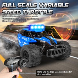 Joellfuner Remote Control Car, 2.4GHz 1:16 Offroad Monster RC Truck, 2WD 20 km/H RC Car with Four Colour LED Light, RC Truggy with High and Low Gears for Children from 3 Years