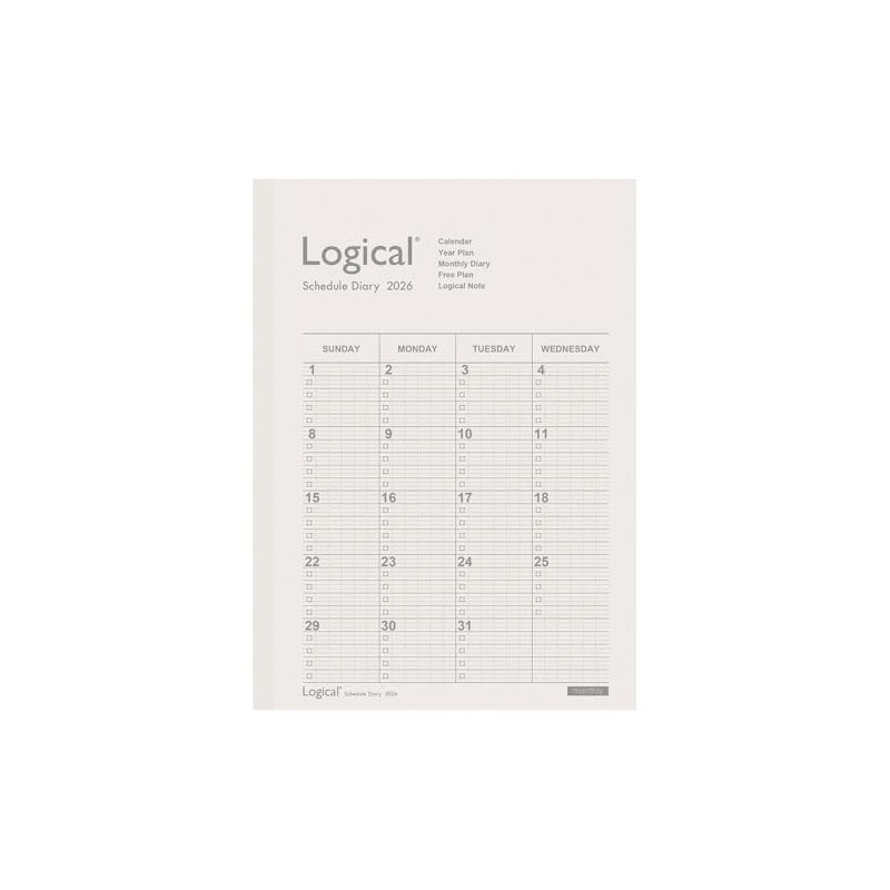 Nakabayashi NS-B502-26AW Notebook, 2026 Logical Diary, Monthly Note Type, B5,