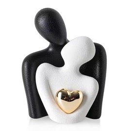 Estatua de Cerámica de Pareja Abrazándose, Decoración Abstracta de Cifras de Estilo Moderno, Decoracion Hogar, Estatuas Decorativas, Esculturas para Hogar, Estatua de Amor para Sala(Blanco y Negro)