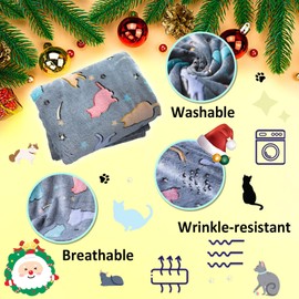 Glow in The Dark Cat Throw Blanket with Portable Backpack, Soft Throw Blanket for Girls Boys, Camping Blanket, Gifts for Children Ages 1-10, Kids Blanket, Day Care Home Office Travel Use