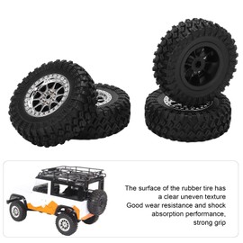 HAOX RC Car Tires Tyre Wheel, RC Car Tires Wheel Antislip Shock Absorption Excellent Strong Grip 4PCS for MN D90 D91 D96 D99 for WPL B14 B24 C14 C24(R789S Silver)