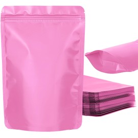 100 Pack Resealable Stand Up Bags,Smell Proof Pouch Sealable Foil Pouch Bags for Packaging（Pink,7.9" x 11.8"）
