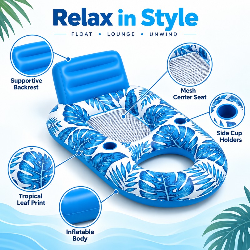 Inflatable Pool Lounger for Adults – Cooling Mesh Floating Chair
