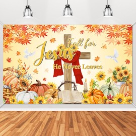 Mocsicka Fall for Jesus Backdrop Fall Christian Religion Banner Maple Leaves Pumpkin Thanksgiving Party Decorations Photo Booth Props (6x3.6ft)