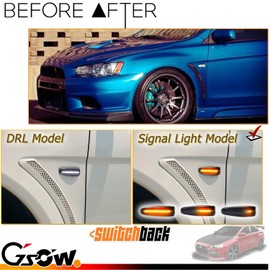 GSOWO Upgraded 2 PCS Sequential Switchback Front LED Side Marker Lights for Mitsubishi Lancer Evo X Mirage Outlander Sport, Smoked Lens Amber Color Side Fender Marker Lamps