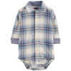 OshKosh B'Gosh Baby Boy Buttonfront Bodysuit, Blue Plaid, 9M