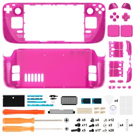 eXtremeRate Clear Candy Pink Custom Faceplate Back Plate Shell for Steam Deck LCD, Handheld Console Replacement Housing Case, DIY Full Set Shell Buttons for Steam Deck Console - Console NOT Included