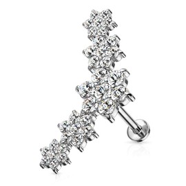 Pierced Owl 16GA CZ Crystal Flower Internally Threaded Curved Top Cartilage Crawler Stud Earring (Silver Tone)