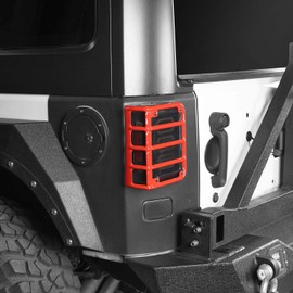 Hooke Road JK Tail Light Cover Rear Taillight Guards in Red for 2007-2018 Jeep Wrangler JK - Pair