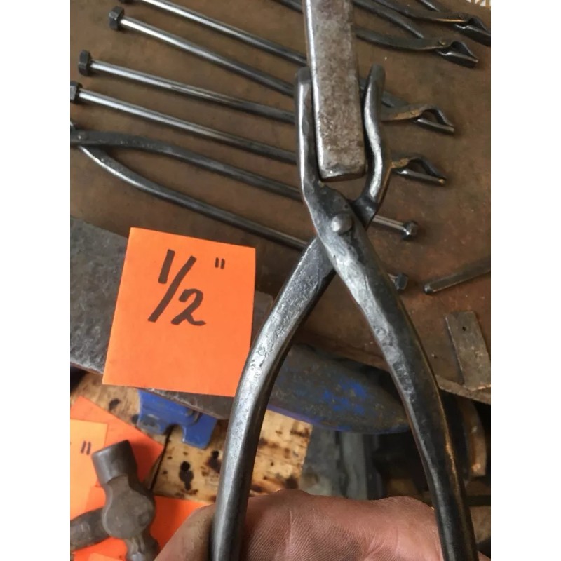 Zinn Forge Blacksmith Tongs- 12”- Universal- Multipurpose- Forging Tool- Hand