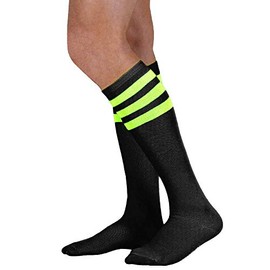 Unisex Knee High Black Tube Sock w/Various Colored Stripes (Black w/Neon Green Stripes)
