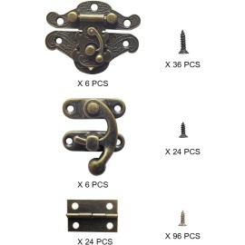 NIANNIAN 36 Sets Retro Jewelry Box Hinges and Latches Hooks, Small Latches Hinges for Woo