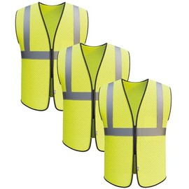 OccuNomix ANSI/ISEA 107-2020 Class 2 Type R Mesh Vest - Reflective Safety Vest with Pockets, Hook & Loop Closure, 2X-Large/3X-Large, Yellow, pack of 3