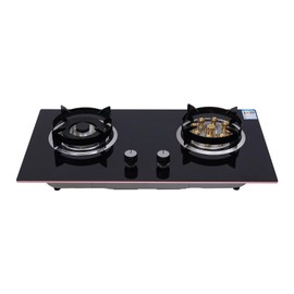 2 Burners Gas Stove, Natural Gas Burner with Windproof Pot Racks, Countertop/Recessed Tempered Glass Stove Natural Gas Hob for Kitchens, Homestays