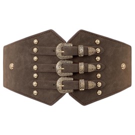 VONMELLI Women's Elastic Costume Corset Belt Medieval Belt Western Tied Waspie Waist Belt Wide Cinch Belt for Shirt Dress, coffee