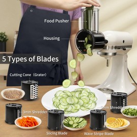 Slicer Shredder Attachments for KitchenAid Stand Mixers, Cheese Grater, Salad Maker, Vegetable Shredder, Food Slicers Chopper Grinding Powder Accessories with Upgraded 5 Blades
