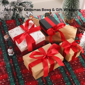 Red Satin Ribbon 1 Inch x 50 Yards – Double Faced Christmas & Valentine’s Gift Wrap Ribbon for Crafts, Cards & Bows