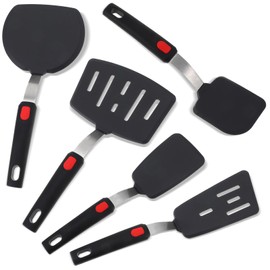 Wanmu Silicone Spatula Turner Set, 5-Pack 600°F Heat Resistant Non-Stick Silicone Turner Spatulas Set, Large Cooking Kitchen Utensils for Baking Burgers Omelets Pancakes Cooking, Dishwasher Safe