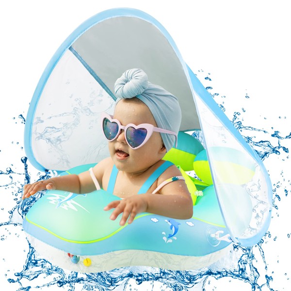 Qrooper Baby Pool Float Inflatable Baby Float with Canopy UPF50+ Baby Swimming Float Infant Pool Float Swim Ring for Kids Age of 6-36 Months