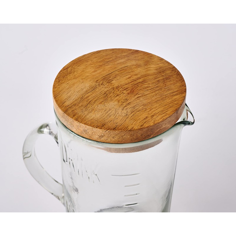 Mud Pie Drink Pitcher Wood Lid, Glass, 79 oz