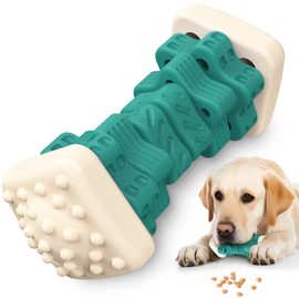 Pceotllar Indestructible Dog Chew Toys, Interactive Puzzle Toys with Beef Flavor, Safe Rubber for Aggressive Chewers - Large, Medium, Small Dogs - Green