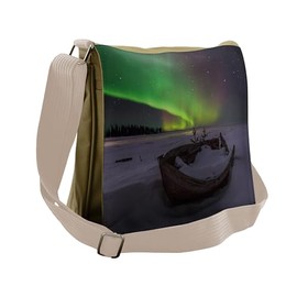 Ambesonne Aurora Borealis Messenger Bag, Boat and Galaxy, Unisex Cross-body