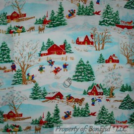 Signature BonEful Fabric FQ Cotton Quilt Deer Green Xmas Tree House Church Red Barn Scenic