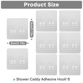 FEPTUASE Shower Caddy Adhesive Replacement, Double Hooks No Drilling, Transparent Strong Adhesive Waterproof for Shower Caddy, Bathroom Storage Shelves, Kitchen Racks (Double Hooks * 8pcs)