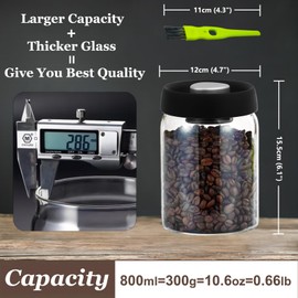 HelpyLife Vacuum Glass Jars with Airtight Lid,Borosilicate Glass Coffee Canister Container,Perfect for Coffee Grounds,Beans,Loose Tea,Candy,Sugar,Nuts,Spices (800ML Silver)