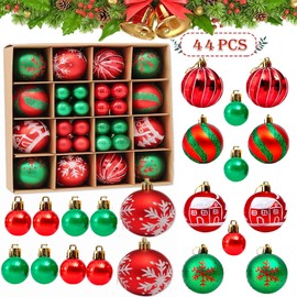 Pack of 44 Christmas Baubles Red Green Plastic Christmas Baubles Set Christmas Tree Baubles Plastic Red Green for a Versatile Display Christmas, Engagement, Anniversary, Party