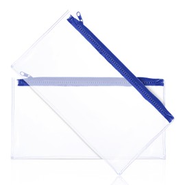 Ymapinc 2Pcs Clear Plastic Pencil Pouch with Zipper, Waterproof Plastic Pencil Case for Cosmetic Office Worker Currency Small Transparent Pen Case for Exam