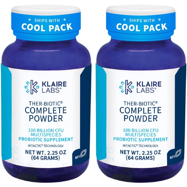 Klaire Labs Ther-Biotic Complete Probiotic Powder - 100 Billion CFU - Active, High Strength Probiotic for Men + Women - Digestive, Gut Health + Immune Support - Dairy-Free (64g / 2 Pack)