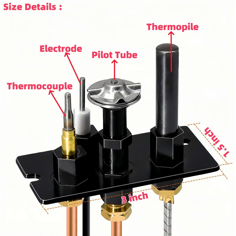 Propane Gas 10002265 3 Way Pilot Assembly for Majestic, Monessen,